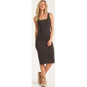 NWT Billabong Share More Joy Bodycon Midi Dress - Black Floral Pattern - Size xs